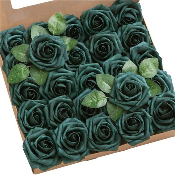 Artificial Wedding Flowers 25pcs Peacock Green Fake Roses w/Stem for DIY Wedding - Picture 1 of 6